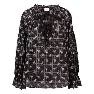 Cinq à Sept Romy Wildflower Print Double Tie Neck Blouse white black bows Size L
